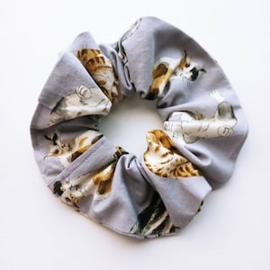 Scrunchies - cat print in 4 colors, cotton, approx 5&quot; diameter
