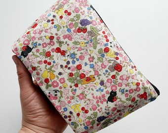 Standing pouch with a key ring - 8"W zipper, cats in fruit garden