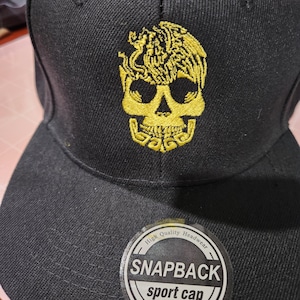Mexican Skull Gold Embroidered Snapback Cap