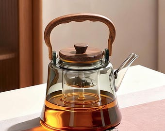 Bule de vidro borossilicato de alta qualidade, com infusor, estilo japonês, ideal para chá a granel, adequado para fogões a gás e elétricos.