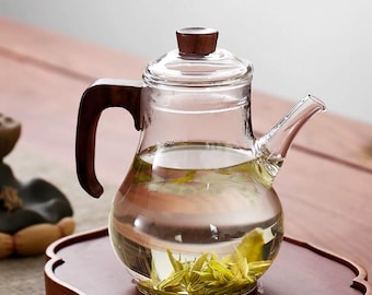 Bule de vidro vintage, mini bule de vidro, bule adequado para preparar chá verde, bule de vidro resistente ao calor, bule de separação de chá e água