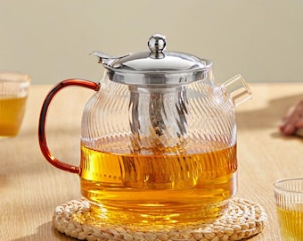 Bule de vidro resistente ao calor, bule de vidro com infusor de aço inoxidável, adequado para uso em fogões a gás, bule de borossilicato, presente para ela