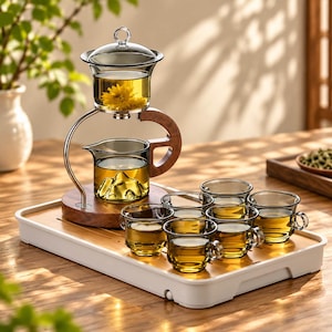 Automatisk teservis i glas, magnetisk teseparerande tekanna med infusionsanordning, lat Kung Fu-tebryggare för hemmakontoret, lösbladste, julklapp