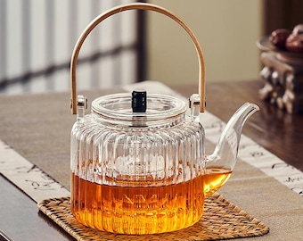Bule de vidro resistente ao calor, conjunto de chá japonês, bule com infusor, bule de flores e frutas, bule adequado para fogões a gás e elétricos, presente de aniversário