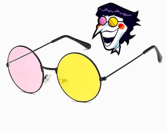 Spamton Sunglasses, Halloween Costume Spamton Cosplay, Pink and Yellow Round Circle Sunglasses
