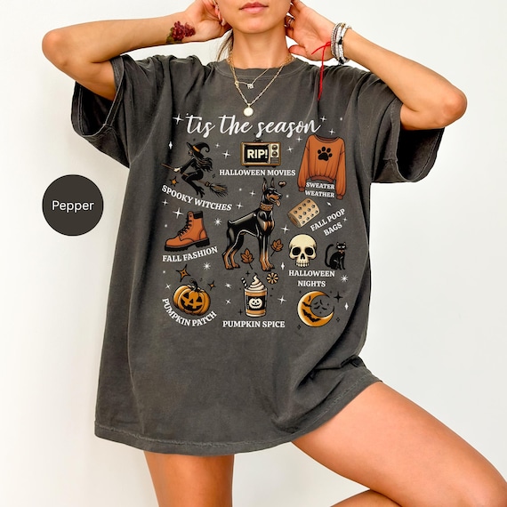 Halloween Doberman Unisex T-Shirt, Festive Fall Tee, Spooky Shirt, Doberman Apparel, Trick or Treat Clothing, Pumpkin Spice Top