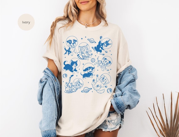 Astronaut dog T-shirt, Cute Space Cat Tee, Astronaut cat T-shirt, Dog Lovers Shirt, Dogs in space, Apparel, Galaxy Pet T-shirt