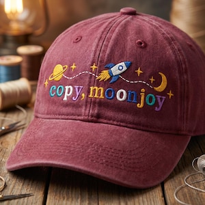 Embroidered Moon Joy Washed Baseball Cap, Astronaut Hat