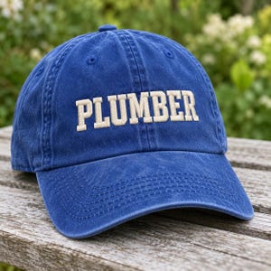 Casquette brodée de plombier, casquette vintage délavée, casquette de baseball bleue, cadeau pour plombier, casquette de travail pour artisans, idée cadeau pour équipe de plomberie