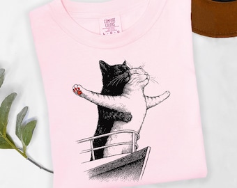 Titanic Cat Love Shirt, Cute Kitten Graphic Tee, Valentine Parody Clothing