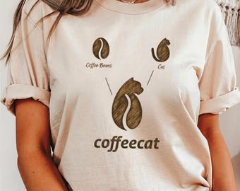 Coffee Bean Cat Comfort Colors Tee: Retro Coffee Lover Shirt