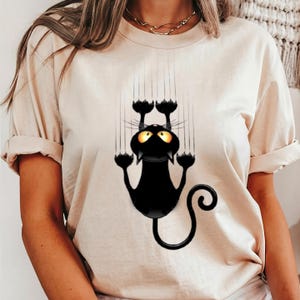 Funny Scratching Black Cat Shirt,Cat Lover Gift, Pet Lover & Cat Owner Humor Shirt,Animal Lover Shirt, Falling Cat Shirt,Black Cat Tee