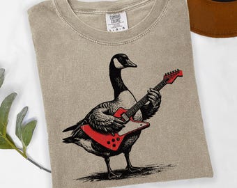 Honk and Roll T-Shirt, Goose Playing Guitar Tee, Music Lover Gift