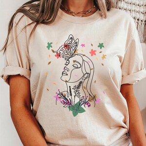 Face Line Art T-Shirt, Butterfly Floral Shirt, Floral Shirt, Plant Shirts,Comfort Colors Shirt, Gift For Women, Birthday&#39;s T-Shirt