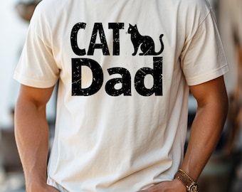 Comfort Colors Cat Dad T-Shirt, Vintage Style Cat Lover Tee