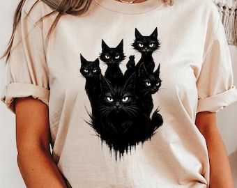 Witchy Black Cat Comfort Colors Shirt: Halloween Cat Lover Gift