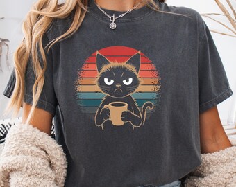 Cats and Coffee T-Shirt: Retro Cat Mom Gift, Coffee Lover Tee