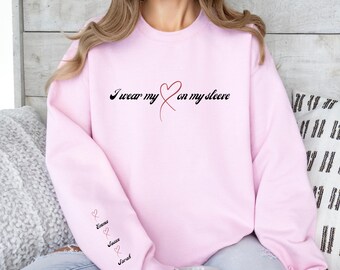 I Wear My Heart On My Sleeve Sweatshirt for Mothers Day, Custom Mama Sweatshirt with Kids Name on Sleeve, Hoodie Gift for Mom