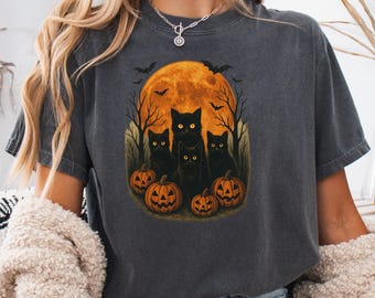 Black Cat Halloween T-Shirt: Spooky Season Tee, Cat Lovers Gift