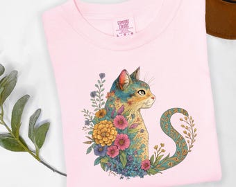 Watercolor Floral Cat Mom Shirt: Animal Lover Tee