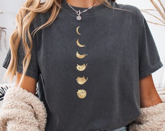 Cat Moon Phases Shirt, Lunar Cycle Witchy Tee, Comfort Colors %100 Cotton