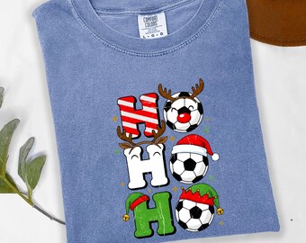 Ho Ho Ho Football Christmas Shirt, Santa Soccer Ball Tee, Festive Football Gift