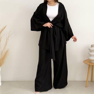 Linen Kimono and Wide Leg Pants Set: Bohemian Lounge Wear