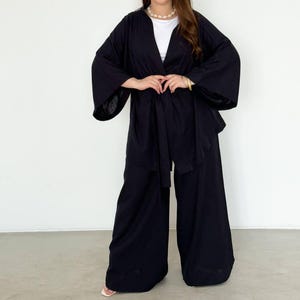 Linen set for women Kimono and pants Linen robe and trousers Wide leg linen pants Kimono robe linen Natural fabric clothing Luxury linen set