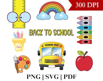 Kawaii School Clipart Set: Pastel Teacher Graphics (PNG, SVG, PDF) - Instant Download
