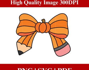 Halloween-Lehrer SVG: Kürbis Bleistiftschleife, Kokette Sublimationsdesign (digitaler Download)