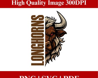 LONGHORNS Mascot SVG, School Spirit Gameday Design Png, Longhorns Face HD, High School Custom Mascots, Cheer Football Team Digital Download