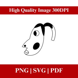 May include: A black and white cartoon illustration of a face with a large eye, a black spot, and an open mouth. The image includes the text "High Quality Image 300DPI" and "PNG | SVG | PDF" on a red background.