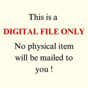 Op de afbeelding: Tekst op een cr&egrave;mekleurige achtergrond: "Dit is ALLEEN een DIGITAAL BESTAND. Er wordt geen fysiek item naar u verzonden!" De woorden "DIGITAAL BESTAND ALLEEN" zijn rood.