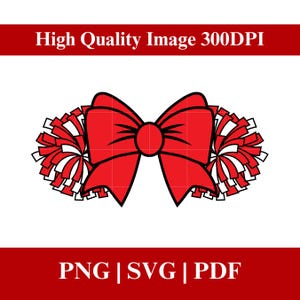 Puede incluir: Un lazo rojo con contornos negros y dos pompones, con rayas rojas y blancas. La imagen también contiene el texto "High Quality Image 300DPI" y "PNG | SVG | PDF".