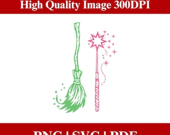 Wicked Wand bezemsteel SVG-ontwerp, gewijzigd voor goede PNG, defying Gravity SVG, boze muzikale heksen png, Halloween png - direct downloaden