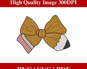 Teacher Pencil Bow PNG: Back to School Clipart (Digital Download, SVG, PDF