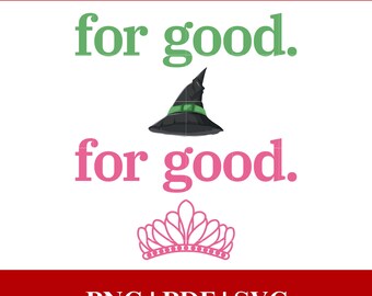 Set 2 verandering voorgoed SVG: Wicked Musical Design Bundle, Wicked Hat, Crown PNG, Defying Gravity (digitale download)