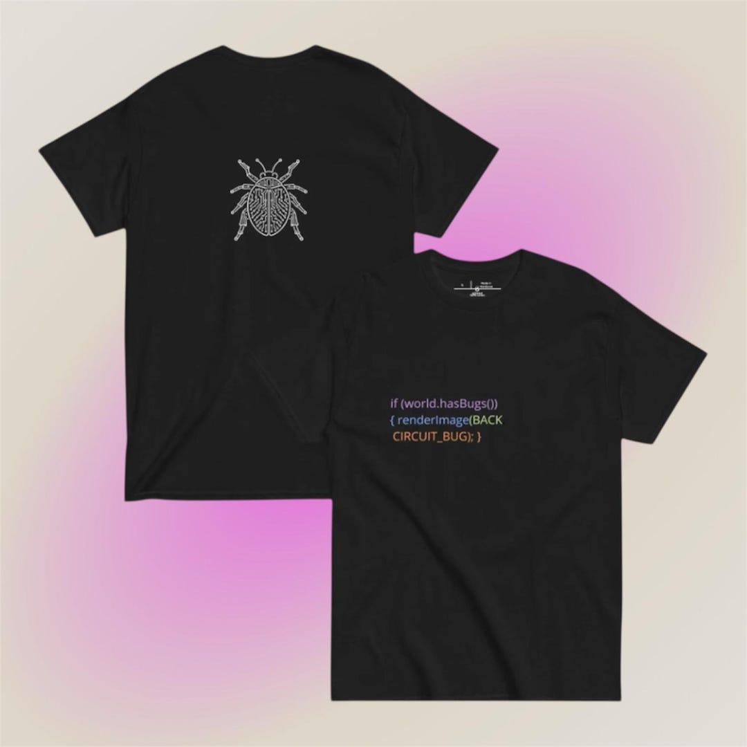 Minimalist Tech Bug T-shirt | Front & Back Programmer Error Graphic Tee ...