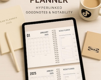 Elegant 2025 Digital Planner | Weekly Calendar, GoodNotes, iPad (PDF Format)