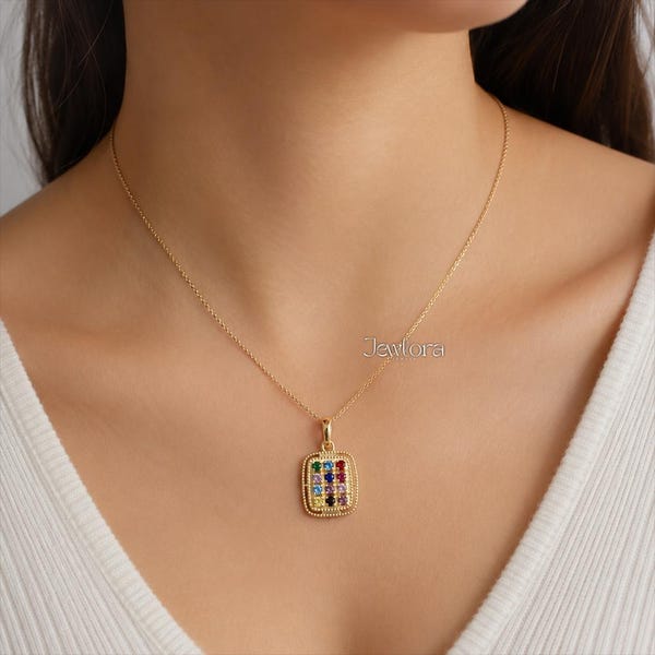 14K Gold Plated Hoshen Multi Sapphire 12 Stone Tribes Of Israel Charm Necklace for Women Jewelry