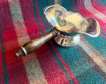 Vintage Silver Plated Sauce Boat with Wooden Handle – Mid Century Gravy Server – Retro Tableware