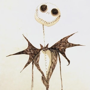 Tim Burton Jack Skellington Limited Edition Reproduction Ink Drawing Signed