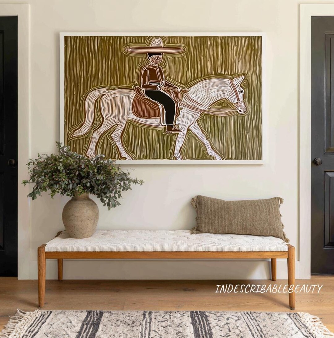 Cowboy With Horse Oil Painting Bold Western Abstarct Figurative Wall ...