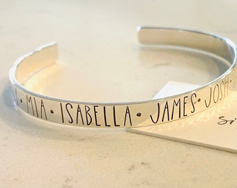 Sterling silver personalized name cuff for Mom, Grandma, Mother's Day gift