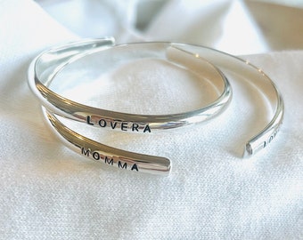 Mama + me custom personalized handstamped cuff bracelet set.