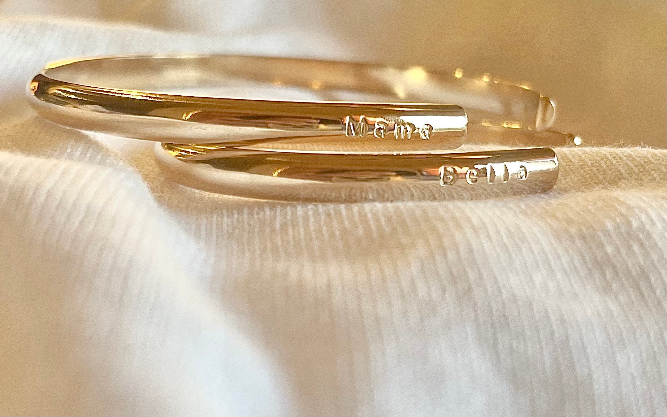 Mama + me custom personalized handstamped 14k gold filled cuff bracelet set