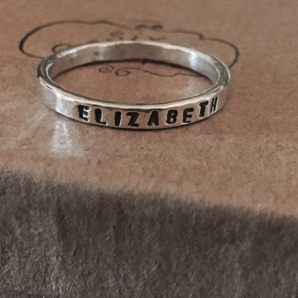 silver handstamped personalized stacking ring