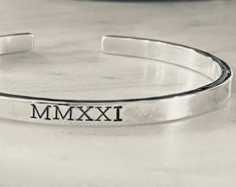 Thick sterling silver personalized cuff bracelet