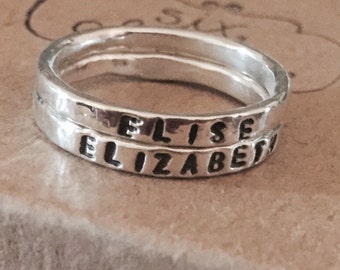 silver stacking ring personalized handstamped mothers ring friendship ring size 9.5 to 14