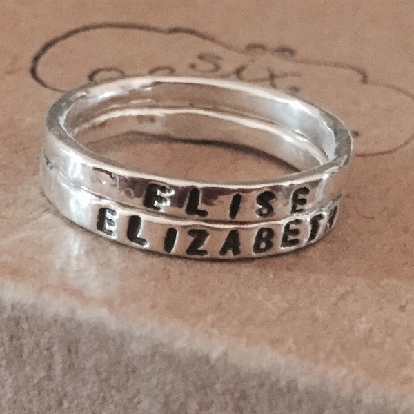 silver stacking ring personalized handstamped mothers ring friendship ring size 9.5 to 14